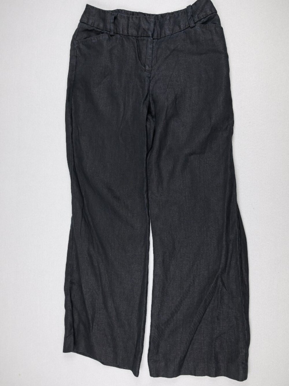 Style & Co Petite Women’s 6P Black 100% Linen Wide Leg Pants Trouser
